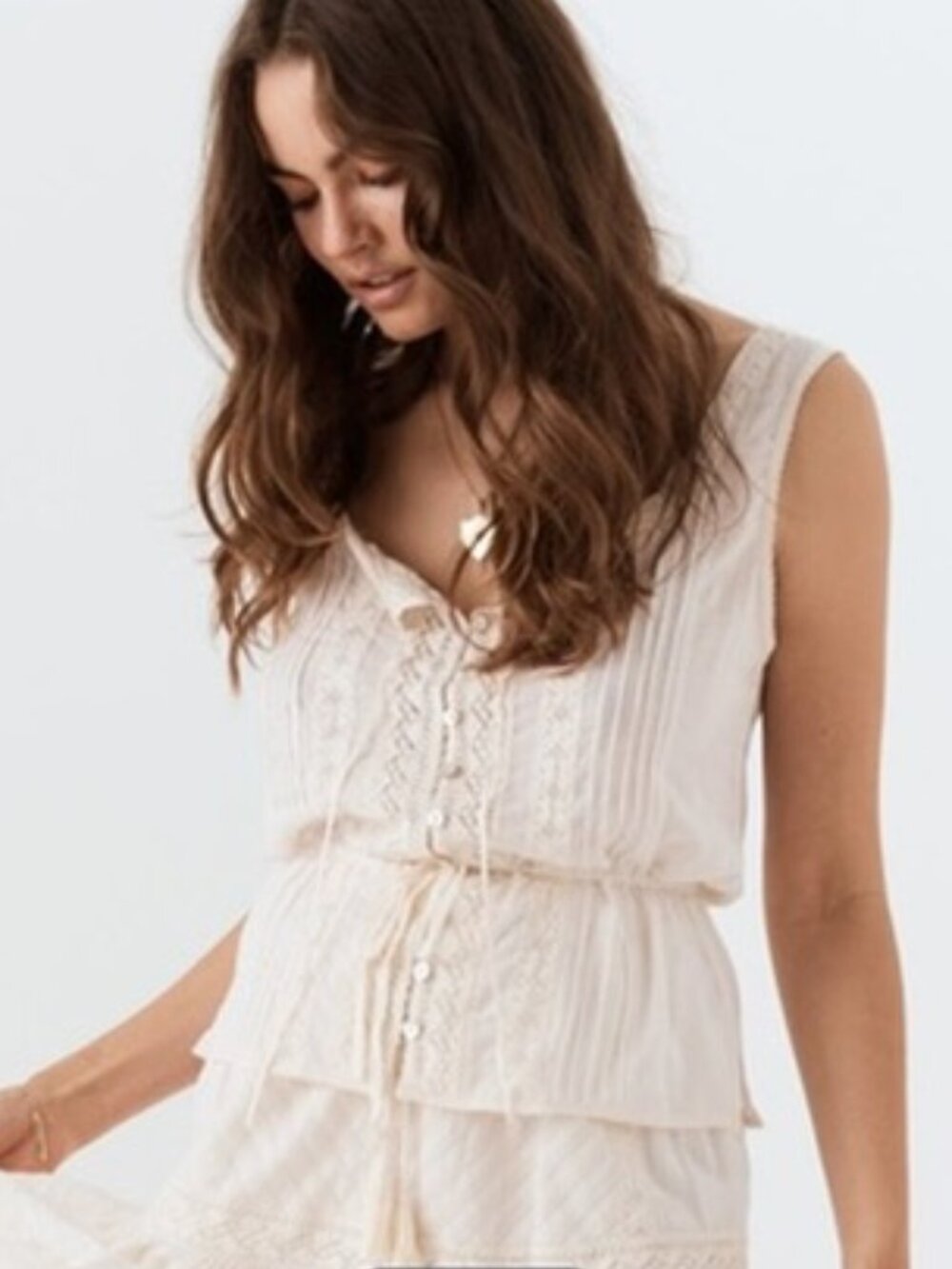 Spell & The Gypsy Cinder Cami Ivory Lace Pintuck Boho Top Small NWT